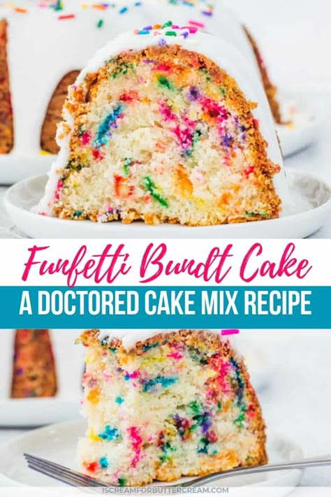 Nothing Bundt Birthday Cakes, Funfetti Mini Bundt Cake, Funfetti Cake Box Mix Recipes, Funfetti Pound Cake, Birthday Cake Bundt Cake, Cake Mix Bundt Cake Recipes, Funfetti Bundt Cake, Funfetti Cake Recipe, Cake Funfetti