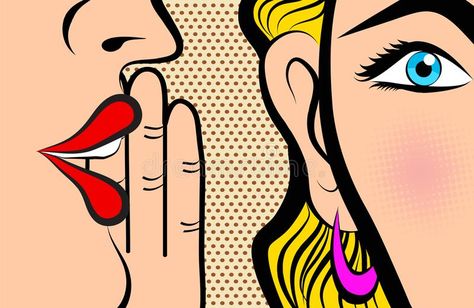 Whispering In Ear, Comic Pop Art, Pink Cheeks, Comic Style, Retro Pop, Retro Comic, Word Of Mouth, Illusion Art, Art Pop