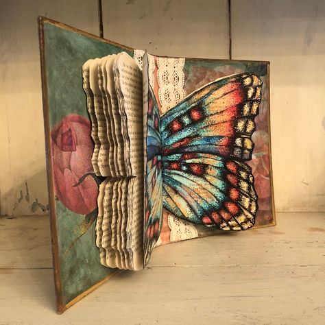 Butterfly Artwork /butterfly Painting/vintage Book Art / Book | Etsy Butterfly Gcse Art Book, Mixed Media Book Art, Art Using Books, A Level Art Book, 3d Book Art, Artwork Butterfly, Book Butterfly, Butterfly Journal, Butterfly Book