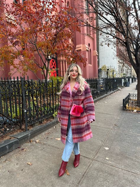 Plaid Long Double Breasted Coat curated on LTK Fuschia Coat Outfit, Check Coat Outfit, Plaid Trench Coat Outfit, Checked Coat Outfit, Plaid Trench Coat, Checked Coat, Trench Coat Outfit, Check Coat, Coat Outfit