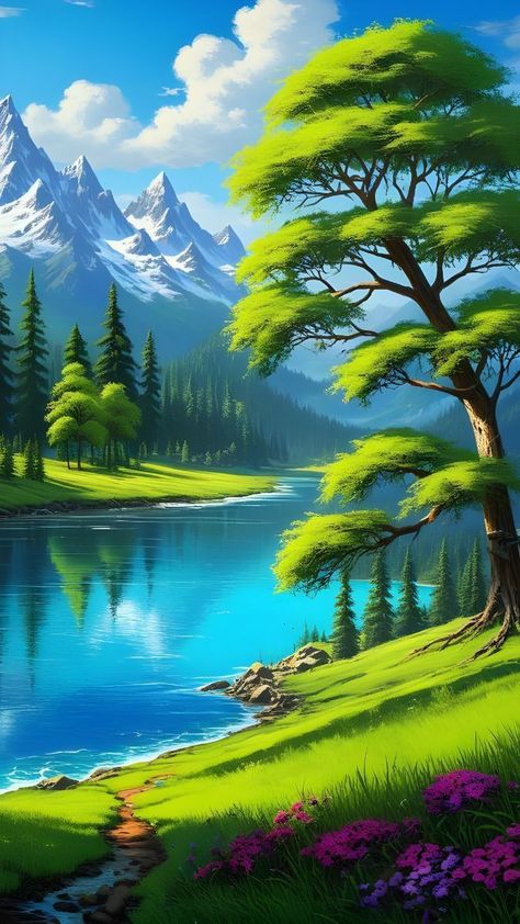 Nature Wallpaper Hd 1080p, Beautiful Paintings Of Nature, New Nature Wallpaper, Watercolor Scenery, Fruit Cartoon, Best Nature Wallpapers, Forest Scenery, Beautiful Nature Wallpaper Hd, Beautiful Angels Pictures