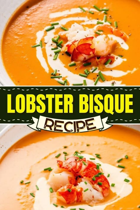 Lobster bisque is a rich and creamy soup with massive lumps of sweet and buttery lobster tails. Makes an excellent entree, lunch, or a fancy dinner for two. Easy Lobster Bisque Recipe, Fancy Dinner For Two, Bisque Recipes, Lobster Cream Sauce, Lobster Soup, Lobster Bisque Recipe, Lobster Bisque Soup, Soup Homemade, Crab Bisque