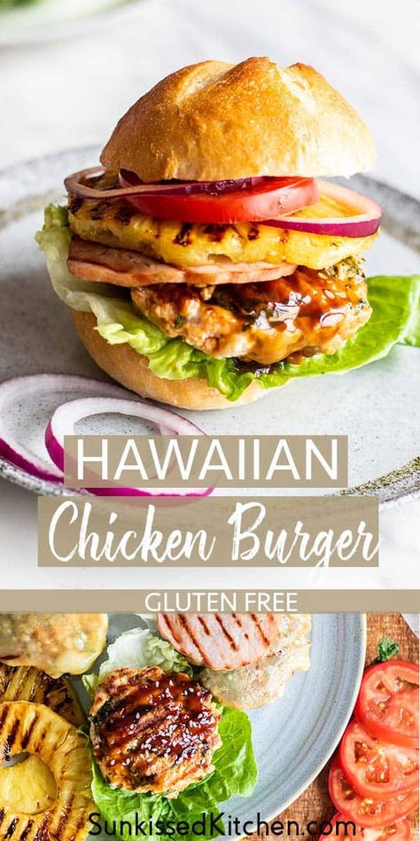 Hawaiian Teriyaki Chicken, Grilled Chicken Burgers, Ground Chicken Burgers, Teriyaki Burgers, Bbq Burger, Ultimate Burger, Chicken Burgers Recipe, Healthy Burger, Hawaiian Chicken