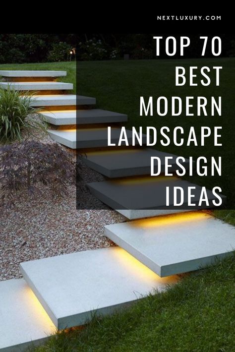 Defined by clean lines and an overall uncluttered aesthetic, modern landscaping is the organic embodiment of “less is more.”Perfect for contemporary property layouts or as a welcome contrast against a more traditional home structure, the modern landscape is one that strives for symmetry and balance above all else. #nextluxury #homedesign #homedecor #homedecorideas Luxury Home Landscaping Front Yards, Upscale Landscaping Ideas, Garden Contemporary Design, Large Lot Landscaping Ideas, Modern Landscaping Design, Contemporary Home Landscaping, Luxury Landscaping Front Yard, Angular Landscape Design, Contemporary Backyard Design