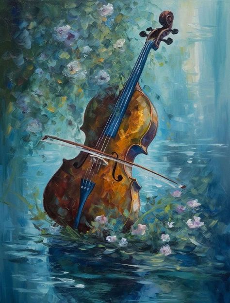 Violin Abstract Art, Violin Art Painting, Violin Painting, Violin Art, Fairy Paintings, Simple Canvas Paintings, Diy Watercolor Painting, Nature Art Painting, Aesthetic Painting