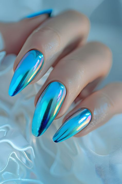 Nail Inspo Wedding, Turquoise Blue Nails, Cute Nails Natural, Natural Chrome Nails, Blue Nails Trendy, Nails Acrylic Ombre, Nails Designs Ombre, Nail Art Turquoise, Summer Nails Chrome