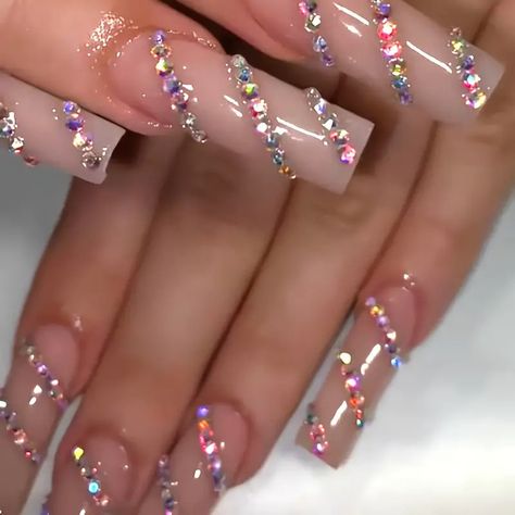 Extra Long Press Nails In Creamy White Rhinestone - Temu Ongles Bling Bling, Fake Nails Long, Baby Blue Nails, Long Press On Nails, Nails Design With Rhinestones, Shiny Nails, Diamond Nails, Birthday Nails, Luxury Nails