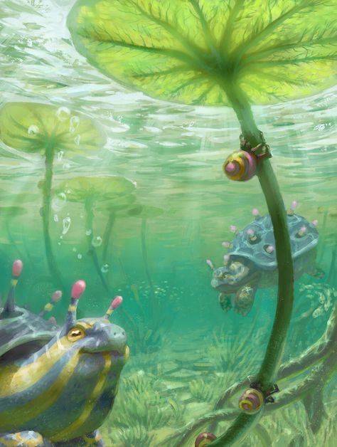 ArtStation - Under the Lilypads, Denise van Baalen Internship Illustration, Underwater Plants, Mangrove Forest, Light Rays, Unique Nature, Simple Game, Amazing Art Painting, Inspirational Art, Environment Concept Art