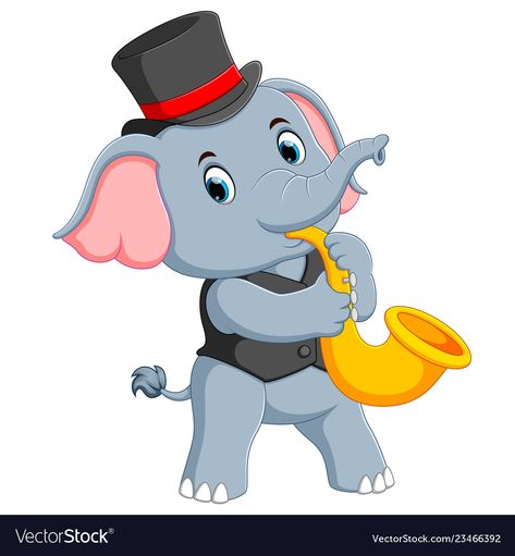 Playing Trumpet, Clothes Illustration, Pogo Stick, Hat Vector, Grey Elephant, Vector Shapes, Black Hat, Circus, The Black