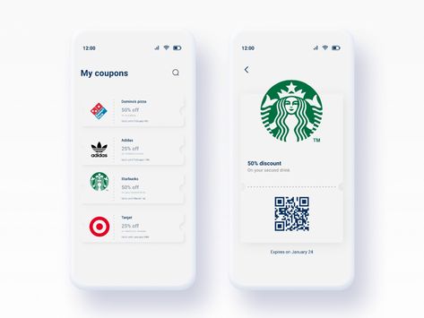 Coupons App by Stephanie Fernandes on Dribbble Coupon App Design, Coupon App, College App, Pro Planet, Food Website Design, Rewards App, Ux App Design, Ios App Design, App Login
