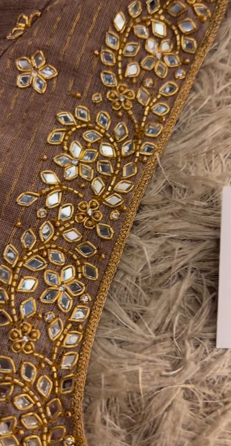 Kundan Embroidery Work Suits, Gold Thread Work Blouse Designs, Kundan Maggam Work Designs, Kundan Work Blouse Designs Latest, Kundan Aari Work Blouse, Copper Aariwork Blouse Designs, Trending Aari Work Blouse Designs, Kundan Stone Work Blouse Designs, Stone Aari Work Blouse