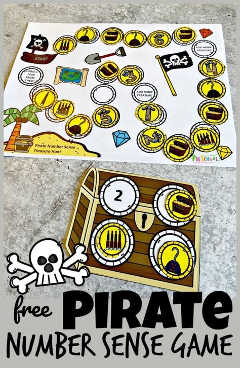 Pirate Games For Preschool, Treasure Chest Craft Preschool, Pirate Snacks For Kids, Preschool Pirate Activities, Pirate Maths Activities, Pirate Activities For Kids, Number Sense Games, Pirate Maths, Kindergarten Sight Word Games