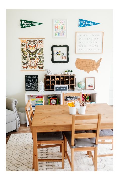 Farmhouse Homeschool Room, Homeschool Room Ideas At Home, Homeschool Classroom Setup, Organization Homeschool, Homeschool Room Ideas, Homeschool Room Decor, Homeschool Room Design, Homeschool Room Organization, Landing Area