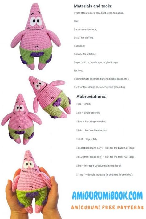 Free Amigurumi Crochet Patterns, Diy Crochet Toys, Crochet Toys Free, Stars Craft, Crochet Amigurumi Free Patterns, Patrick Star, Crochet Amigurumi Free, Diy Crochet Projects, Star Pattern