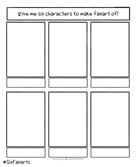 Six Fanarts Template, Oc Template, Box Challenge, Art Style Challenge, Drawing Ideas List, Character Template, Creative Drawing Prompts, Drawing Prompt, Drawing Templates