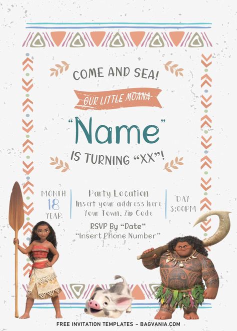 Get Free Moana Birthday Invitation Templates For Word #free #freeinvitation2019 #birthday #disney #invitations #invitationtemplates Moana Birthday Party Invitations Free, Moana Themed Invitations, Moana Party Invitations Template, Moana Invitation Card, Moana 1st Birthday Invitations, Moana Birthday Invitation Template Free, Moana Free Printables Party, Moana Invitation Template Free, Simple Moana Birthday Party