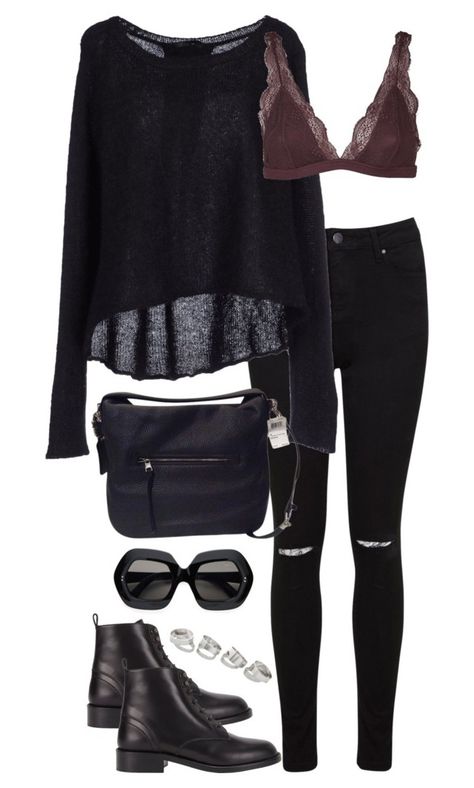 "Untitled #3263" by meandelstyle ❤ liked on Polyvore featuring Miss Selfridge, Pinko, Topshop, Coach, Yves Saint Laurent and Quay Moon Vibes, Boot Outfits, Look Boho Chic, 40s Style, Black Clothes, Fashion Goals, Edgy Chic, Black Outfits, Rock Punk