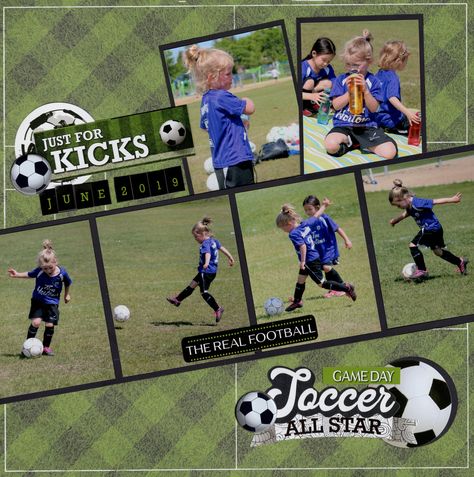 Soccer - Scrapbook.com Soccer Ideas, Soccer Time, Scrapbooking Sports, Boy Scrapbook Layouts, Soccer Star, Scrapbook Boys, Playing Soccer, School Scrapbook, Polka Dot Background