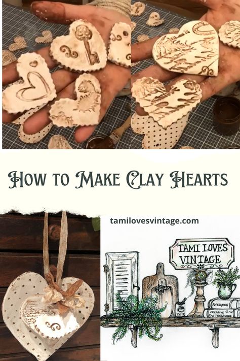 Clay Hearts, Diy Crafts Vintage, Creating Keepsakes, Diy Vintage Decor, Diy Air Dry Clay, Heart Diy, Paper Mache Art, How To Make Clay, Valentine Projects