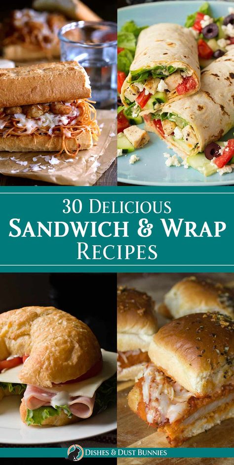 You don't have to settle for the same ol' boring lunch! This week, change things up a bit with one of the delicious sandwiches and wraps in todays roundup - they're sure to please just about everyone! Which one will you make for your next lunch? - 30 Delicious Sandwich & Wrap Recipes via @mvdustbunnies Chicken Parmesan Sliders, Turkey Sandwiches Recipes, Jalapeno Popper Grilled Cheese, Sandwich Wraps Recipes, Hummus Wrap, Classic Grilled Cheese, Sandwich Wrap, French Dip Sandwich, Chicken Salad Sandwich