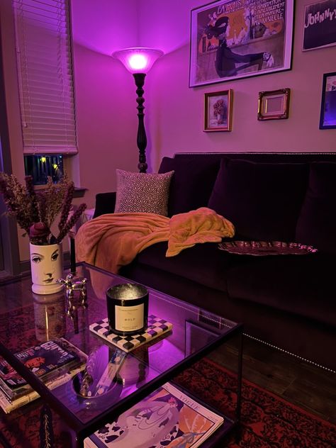 Girly Grunge Decor, Y2k Studio Apartment, Apartment Decorating Y2k, Cozy Dark Apartment Aesthetic, Cozy First Apartment, Trashy Apartment Aesthetic, Y2k Living Room Aesthetic, Edgy Living Room Decor, Moody Apartment Living Room