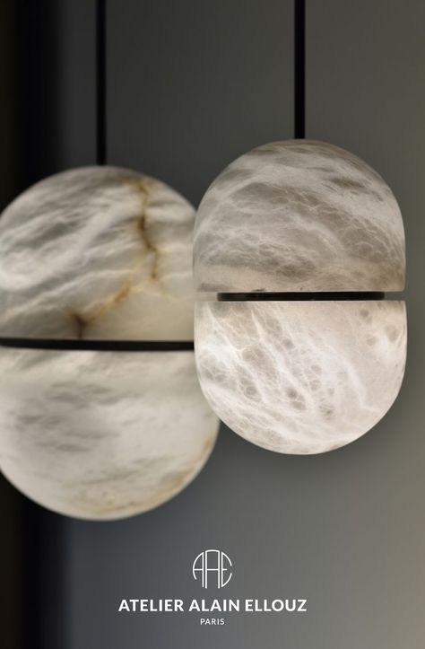 YUM expresses wholeness. This harmonious pendant light represents two symmetrical halves completing one another. A simple and unique shape that highlights the purity of alabaster stone. © Atelier Arnaud Sabatier Stone Light Fixture, Marble Pendant Light, Alabaster Light Fixture, Alabaster Lighting, Alabaster Light, Alabaster Pendant Lighting, Alabaster Pendant Light, Alabaster Floor Lamp, Stone Pendant Light