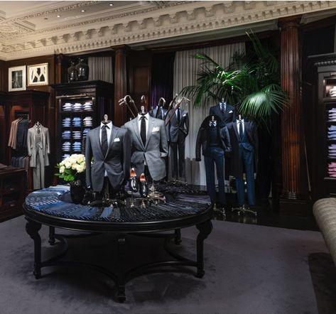 Ralph Lauren offers luxury and designer men's and women's clothing, kids' clothing, and baby clothes. Free shipping on all orders over $150. Tailoring Shop Interior Design, Suit Stores, Clothing Store Interior, Store Design Boutique, Retail Inspiration, Showroom Interior Design, Architecture Model Making, Tailor Shop, Boutique Interior