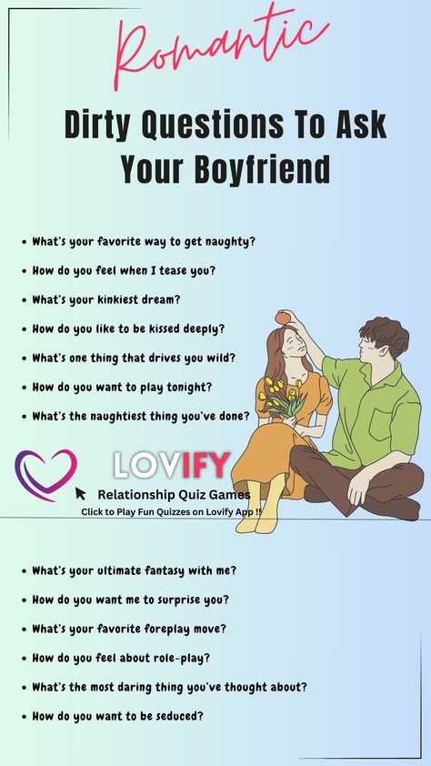 Dirty Questions To Ask Your Boyfriend | Click here to Play FREE Couple QUIZZES Questions For Your Boyfriend, Fun Couple Questions, Dirty Questions To Ask, Fun Couples Quiz, Couple Quiz, Dirty Questions, Question Games For Couples, Couples Quizzes, Couples Quiz