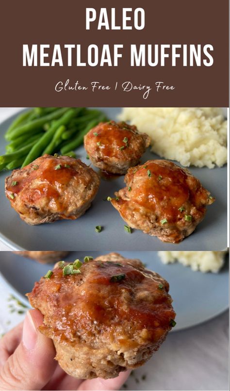 Meatloaf muffins Paleo Mini Meatloaf Recipes, Egg Free Turkey Meatloaf, Gluten Free Mini Meatloaf, Dairy Egg And Gluten Free Recipes, Egg Free Meatloaf Recipe, Gluten Free Meatloaf Muffins, Paleo Meatloaf Muffins, Healthy Meatloaf Muffins, Keto Meatloaf Muffins