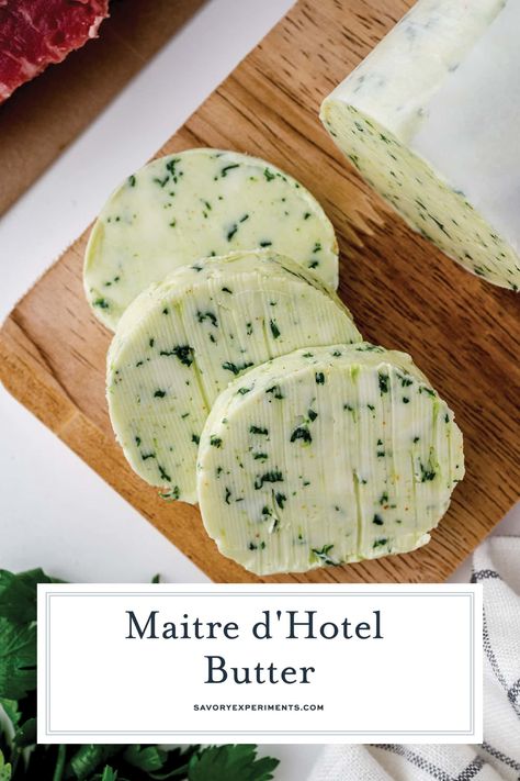 Maitre d'Hotel Butter. Maitre D Butter, Flavored Butter Recipes, Butter Recipes Homemade, Restaurant Recipes Famous, Compound Butters, Compound Butter Recipe, Herb Butter Recipe, Flavored Butter, Compound Butter