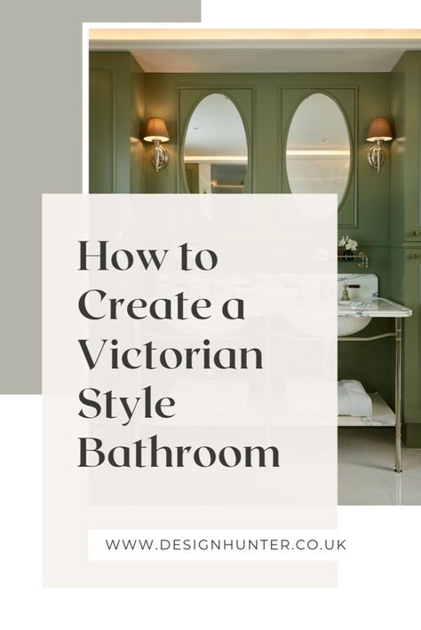 Luxurious Victorian style bathroom showcasing green paneling, oval mirrors, and a marble vanity. Bathroom Decor Victorian, Victorian Bathroom Decor, Victorian Bathroom Ideas, Bathroom Ideas Victorian, Modern Victorian Bathroom, Bathroom Victorian, Victorian Style Bathroom, Victorian Bathroom, Modern Victorian