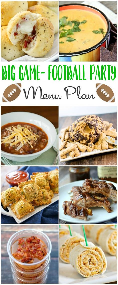 Big Game Football Party Menu Football Party Menu, Super Bowl Party Menu, Super Bowl Menu, Game Day Party, Bowl Party Food, Football Snacks, Tailgating Recipes, Superbowl Party Food, Super Bowl Party