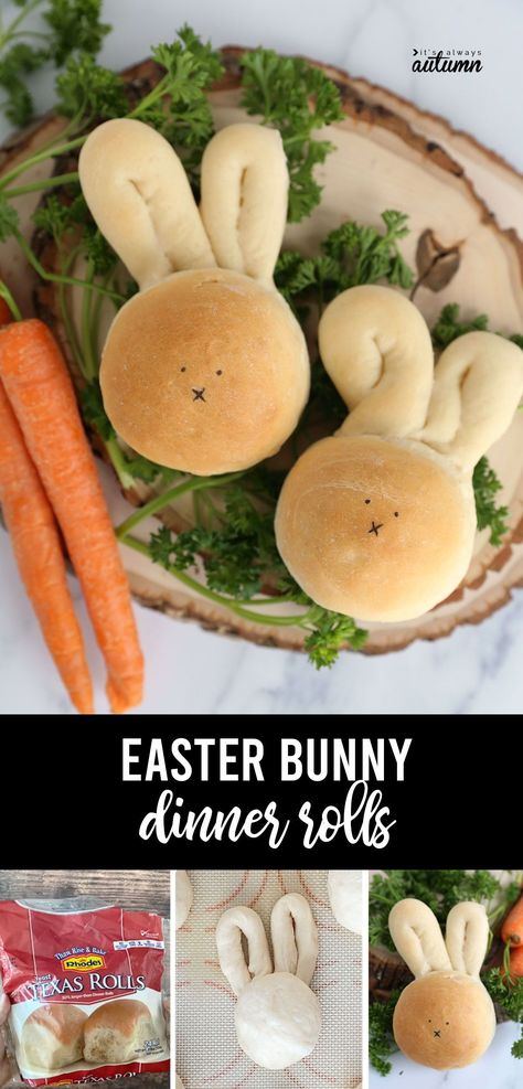 You can make dinner rolls in the shape of Easter Bunnies! Such a cute idea for your Easter meal. Make them with homemade roll dough or use frozen dough. Bunny Dinner Rolls, Easter Bunny Rolls, Easter Rolls, Bunny Rolls, Homemade Bread Dough, Frozen Rolls, Pretzel Treats, Frozen Bread Dough, Homemade Rolls