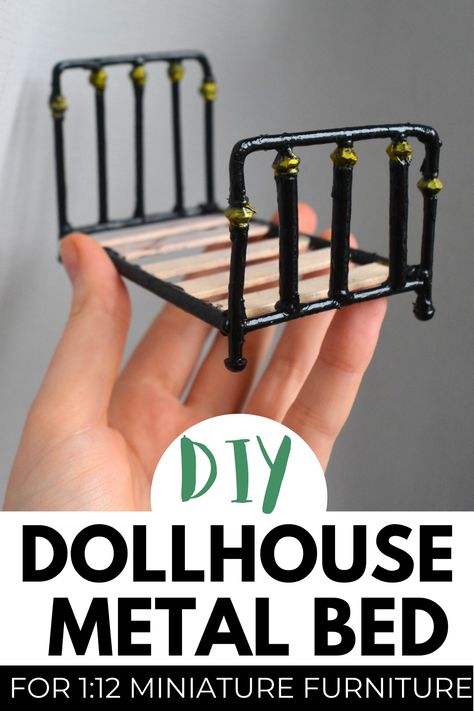 To make this miniature victorian style cast iron bed in 1:12 or 1:16 inch scale , you'll need a few basic materials that you can find at home or your local craft store. I'll guide you through each stage of the process, from choosing the right pens to creating intricate details that give the bed a realistic cast iron look. Whether you're a seasoned DIYer or just getting started with miniatures, you'll find this tutorial easy to follow and fun to make. So, grab some pens and let's get started! Cast Iron Bed, Victorian Dollhouse Furniture, Doll Furniture Tutorial, Victorian Dollhouse Miniatures, Bed Tutorial, Dollhouse Furniture Tutorials, Modern Dollhouse Furniture, Diy Miniatures, Dollhouse Bed