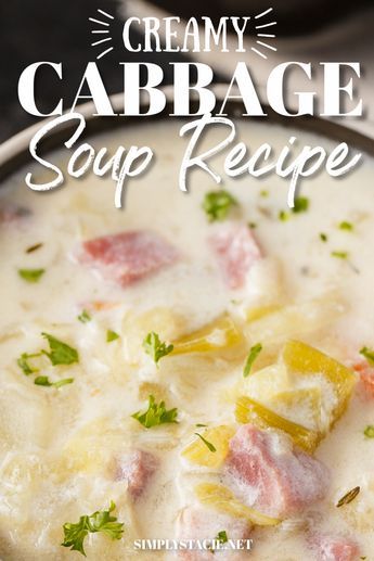 Creamy Cabbage Soup With Ham, Shrimp Cabbage Soup, Creamed Cabbage Soup, Cream Of Cabbage Soup, Ham And Cabbage Soup Recipe, Ham Cabbage Soup Recipes, Cabbage Soup With Ham, 12 Tomatoes Recipes Soups, Cream Of Cabbage Soup Recipe