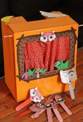 IMÁGENES e ideas bonitas de MARIONETAS CASERAS Mini Theater, Paper Puppets, Puppet Making, Childrens Crafts, Cardboard Crafts, Toddler Crafts, Cardboard Box, Craft Activities, Preschool Crafts