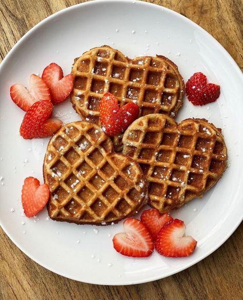 It's Valentine's Day...of course we're eating heart-shaped waffles! #iamwellandgood #regramlove @daliciousdish Strawberry Waffles Aesthetic, Heart Shaped Waffles, Heart Waffles, Heart Pancakes, Heart Shaped Pancakes, Heart Shaped Food, Strawberry Waffles, Food Shapes, Bacon Egg