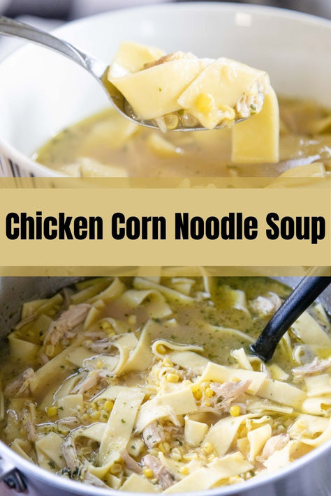 🥘Our Mennonite style chicken corn noodle soup recipe makes a homey, comforting soup filled with savory flavors and nutrients. Of all the delicious soup recipes out there, it’s one of my all-time favorite soups; the perfect comfort food for a chilly winter day, (or any time of year)!😍 #souplover #chillyweather #cookingfromscratch #comfortfood #healthysoup #chickensoup #sickday #traditional #classic #funinthekitchen #dinnerrecipes #foodinspiration Super Easy Chicken Noodle Soup, Chicken Noodle Rice Soup, Best Homemade Chicken Noodle Soup Recipe, Egg Noodles Chicken Soup, Buttermilk Soup Recipes, Chicken Noodle Corn Soup, Pa Dutch Chicken Corn Soup, Chicken Corn Soup With Noodles, Chicken Corn Noodle Soup Pa Dutch