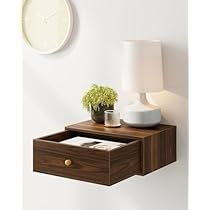 Nightstand Floating, Wall Mounted Nightstand, Mounted Nightstand, Office Study Room, Floating Shelf With Drawer, Walnut Bedside Table, Floating Bedside Table, Minimalist Room, Drawer Shelves