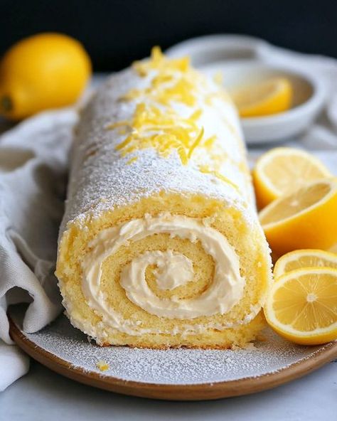 Taste of Grandma's Love Orange Roll Cake, Cream Roll Cake, Lemon Cream Filling, Rolled Cake, Lemon Velvet Cake, Fluffy Sponge Cake, Swiss Roll Cakes, Cream Roll, Velvet Cake Recipes