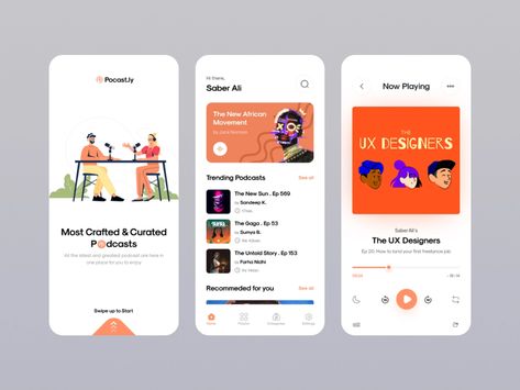 Get Started Ui Design, Music App Design, Podcast App, App Design Layout, Uiux Design, Mobile App Design Inspiration, App Interface Design, Mobile Ui Design, Design And Illustration