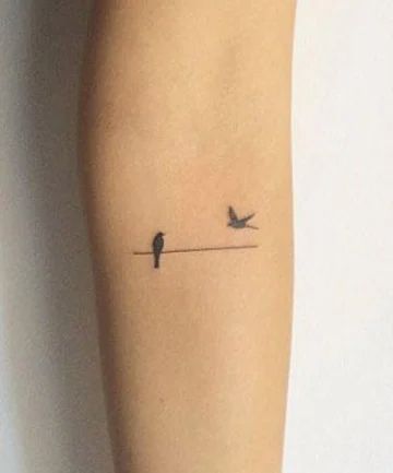 Bird By Bird Tattoo, Bird Tattoo Matching, Bird On A Line Tattoo, Dainty Robin Tattoo, Birds On A Line Tattoo, Minimalist Bird Tattoos For Women, Small Bird Tattoos For Women Simple, Bird On A Wire Tattoo, Simple Bird Tattoos For Women