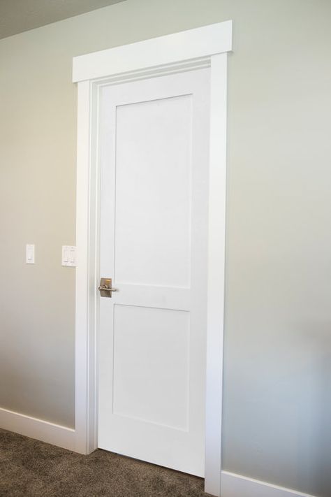 Craftsman Trim Interior Door Casing, Craftsman Door Casing Diy, 2 Panel Shaker Interior Door Trim, Shaker Style Trim Moldings Window Casing, Shaker Style Door Casing, Two Panel Doors Interior, Shaker Trim Moldings, Interior Door Trim Styles, Window Molding Ideas