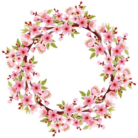 Watercolor cherry blossom arrangement | Premium Photo #Freepik #photo #clipart #wreath #cherry-blossom #blossoms Cherry Blossom Wreath Drawing, Cherry Blossom Arrangement, Flower Gate, Cherry Blossom Wreath, Blossom Wedding, Cherry Blossom Flower, Photo Clipart, Wreath Flower, Cherry Blossom Wedding