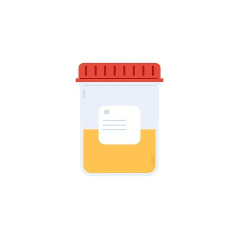 Urine analysis. Container with urine sample. Plastic containers with biomaterial Urine Analysis, Plastic Containers, Vector Art, Clip Art, Canvas