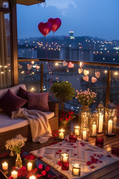 valentines decor valentines day decor valentines home decor small balcony ideas Romantic Balcony Date, Romantic Outside Date Night, Balcony Date Night Ideas, Romantic Lifestyle Aesthetic, Love Hotel Aesthetic, Balcony Date, Date Decor, Romantic Balcony, Romantic Decorating Ideas