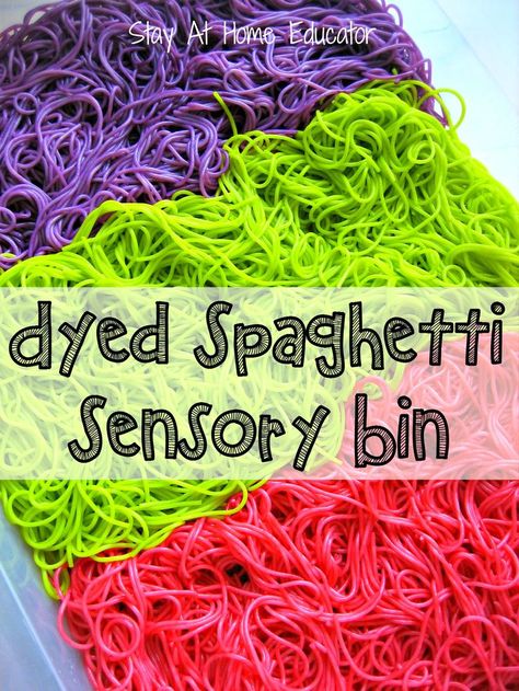 A dyed spaghetti sensory bin is the perfect addition to any sensory play. Learn how to dye cooked spaghetti for sensory bins to add to your preschool lesson plans. Color Lesson Plans, Preschool Sensory, Cooking Theme, Sensory Tubs, Infant Lesson Plans, Sensory Tub, Tuff Spot, Toddler Lessons, Color Lessons