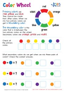 Primary And Secondary Colors Worksheet, Primary Colors Worksheet, Primary Secondary Tertiary Colors, Primary Color Wheel, Color Lesson Plans, Colors Worksheet, Color Wheel Worksheet, Inclusive Art, Color Art Lessons