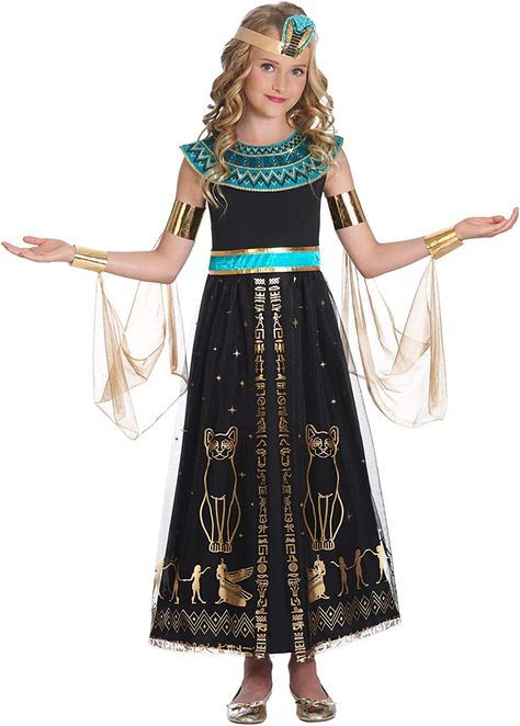 #egyptiandressup#ancientegypt#cleopatracostume#fancydress Egyptian Style Dress, Egyptian Fancy Dress, Egyptian Queen Costume, Fancy Dress Costumes Kids, Gold Color Dresses, Egyptian Dress, Egyptian Style, Costumes For Teens, Embellished Collar