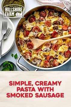 Hillshire Farm® Smoked Sausage makes a hectic weeknight dinner effortless. This easy, no-fuss recipe sends you on a quick, cozy trip to Italy, without having to jump on a plane. Creamy Smoked Sausage Pasta, Pasta With Smoked Sausage, Sausage And Pasta, Sausage Pasta Recipe, Smoked Sausage Pasta, Smoked Sausage Recipes, Trip To Italy, Sausage Pasta, Creamy Pasta